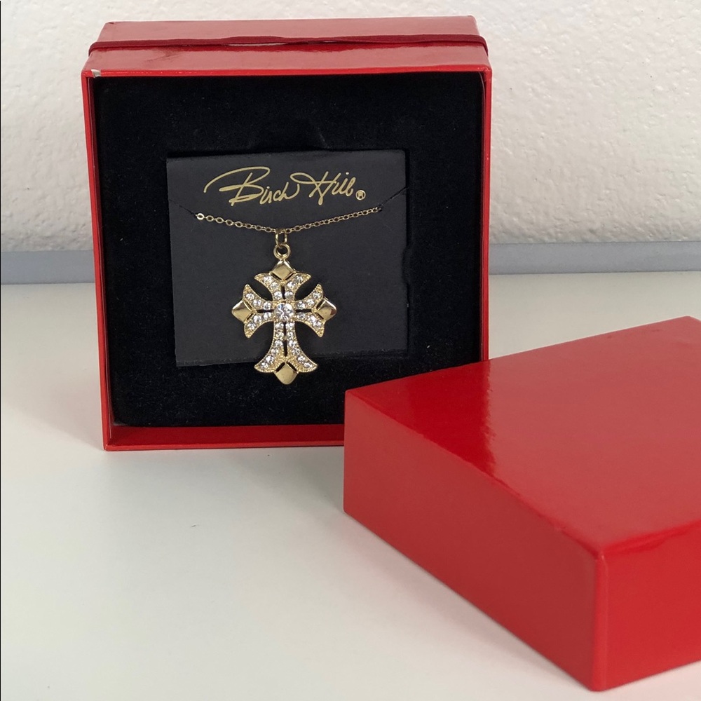 NEW Birch Hill Necklace Cross Pendant Gold Tone With Rhinestones